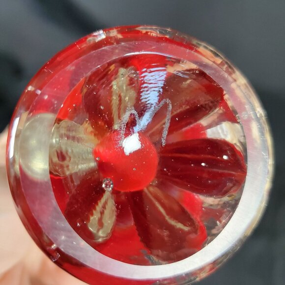 Vintage Amberina Red Orange Art Glass Bud Vase | Mid Century Hand Blown Ruffled - Picture 6 of 13